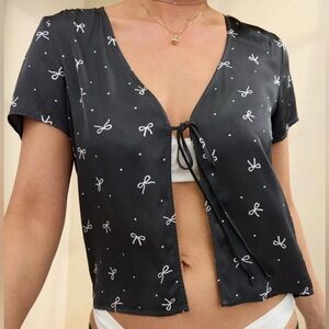 NWT Aerie Off Duty Tie Front Bow Short Sleeve Large